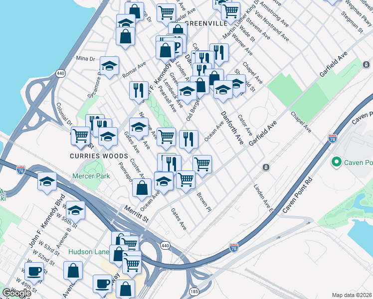 map of restaurants, bars, coffee shops, grocery stores, and more near in Jersey City