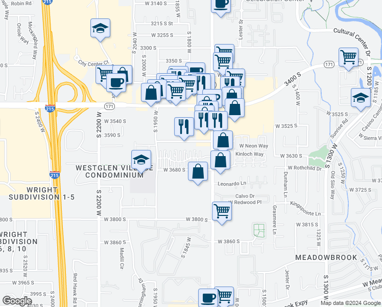 map of restaurants, bars, coffee shops, grocery stores, and more near 1780 West 3650 South in West Valley City