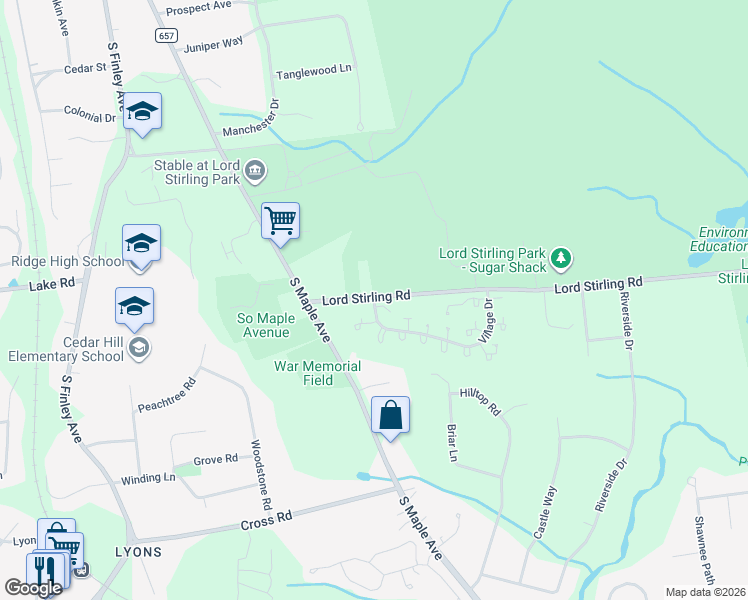 map of restaurants, bars, coffee shops, grocery stores, and more near 8 Village Dr in Basking Ridge