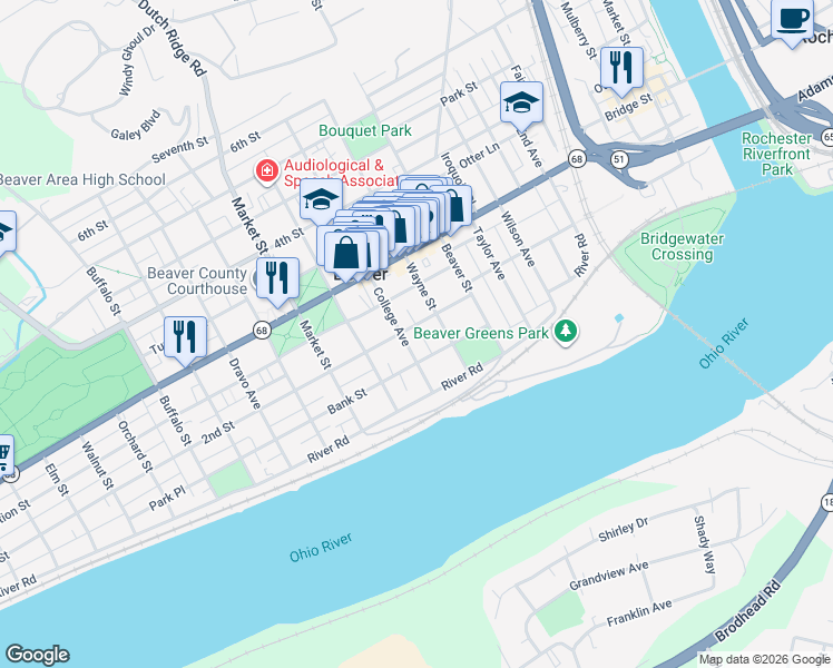 map of restaurants, bars, coffee shops, grocery stores, and more near 577 2nd Street in Beaver