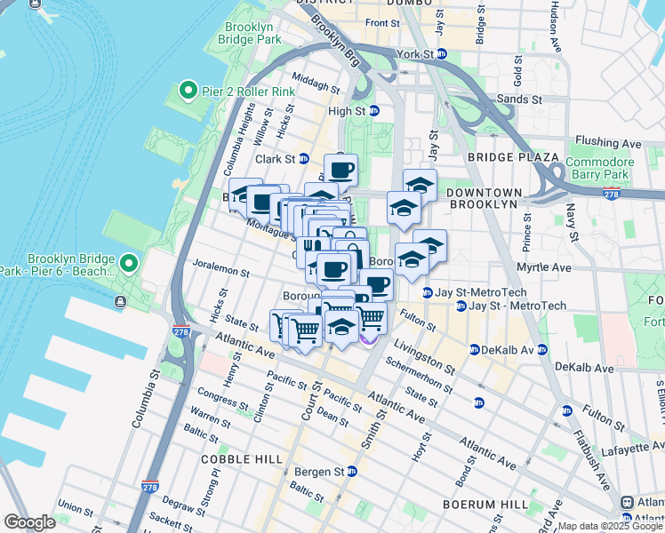 map of restaurants, bars, coffee shops, grocery stores, and more near in Brooklyn