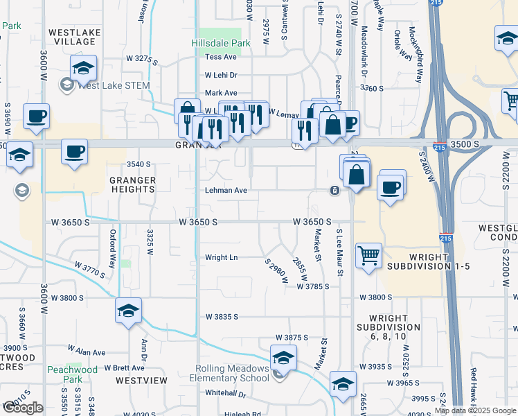 map of restaurants, bars, coffee shops, grocery stores, and more near 2970 West 3650 South in West Valley City