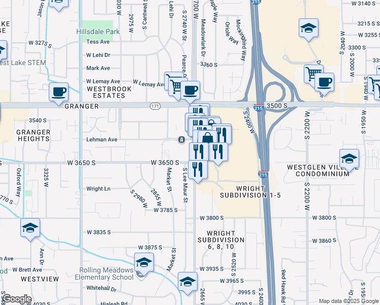 map of restaurants, bars, coffee shops, grocery stores, and more near 3636 2700 West in West Valley City