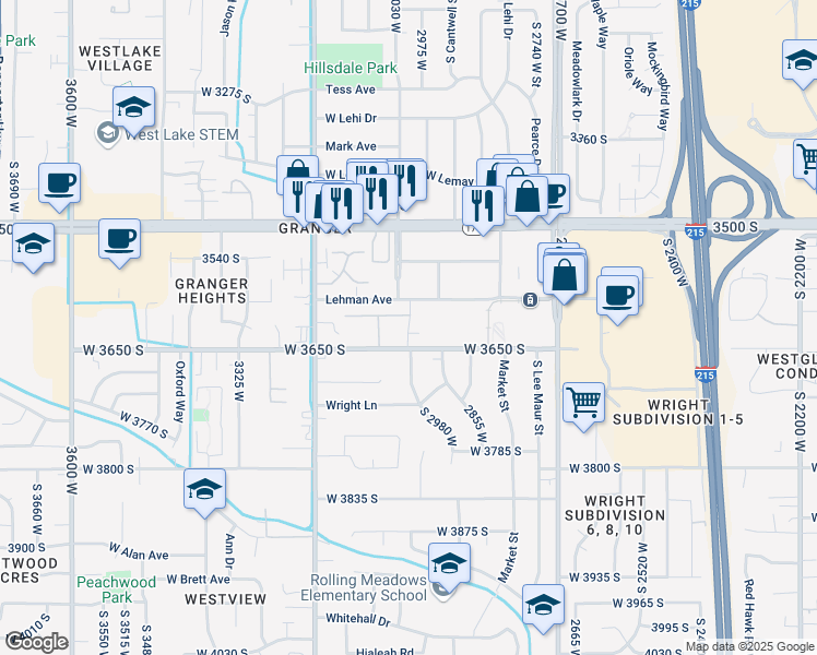 map of restaurants, bars, coffee shops, grocery stores, and more near 2970 Lancer Way in West Valley City
