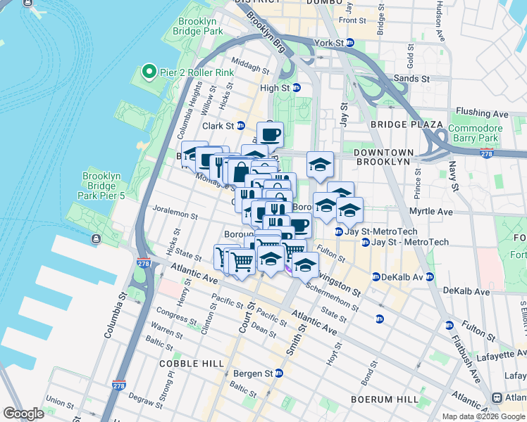 map of restaurants, bars, coffee shops, grocery stores, and more near in Brooklyn