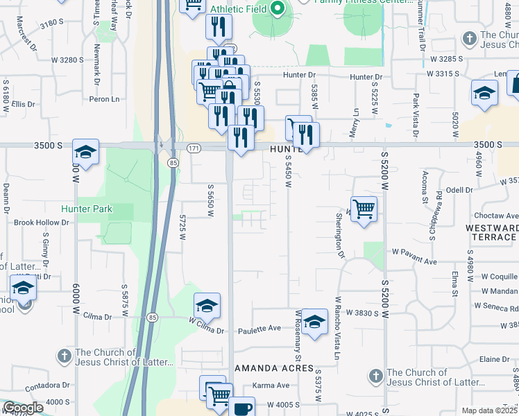 map of restaurants, bars, coffee shops, grocery stores, and more near 3636 Cousin Cove in West Valley City