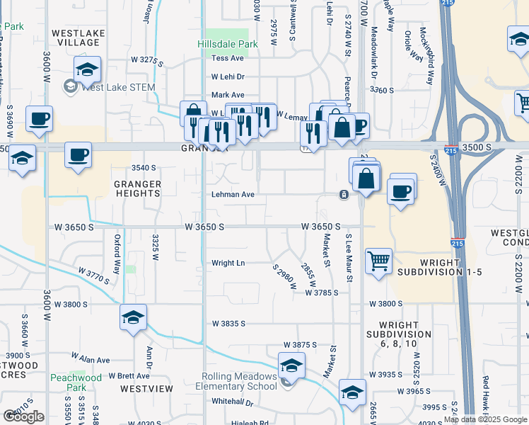 map of restaurants, bars, coffee shops, grocery stores, and more near 2970 Lancer Way in West Valley City
