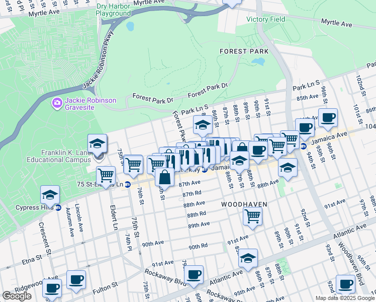 map of restaurants, bars, coffee shops, grocery stores, and more near in Queens