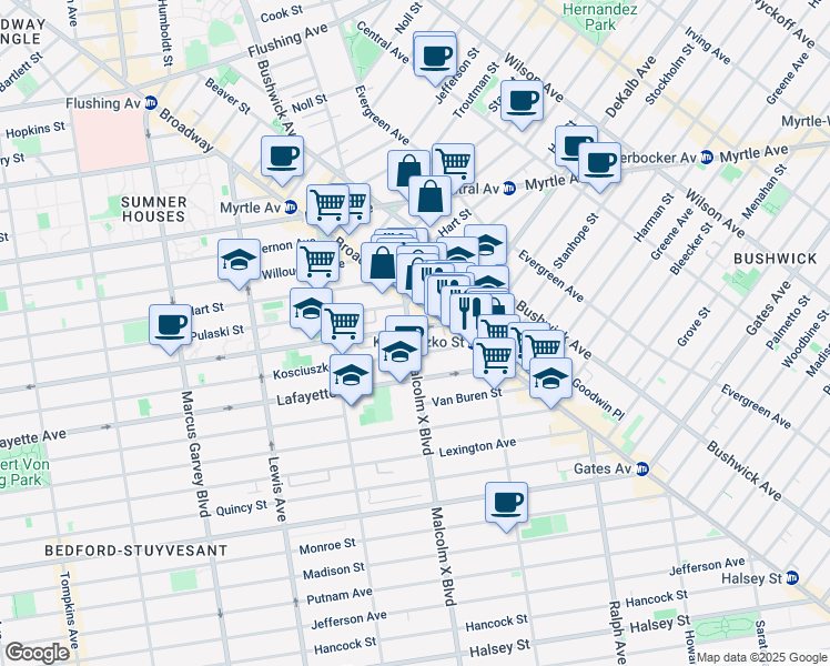 map of restaurants, bars, coffee shops, grocery stores, and more near in Brooklyn