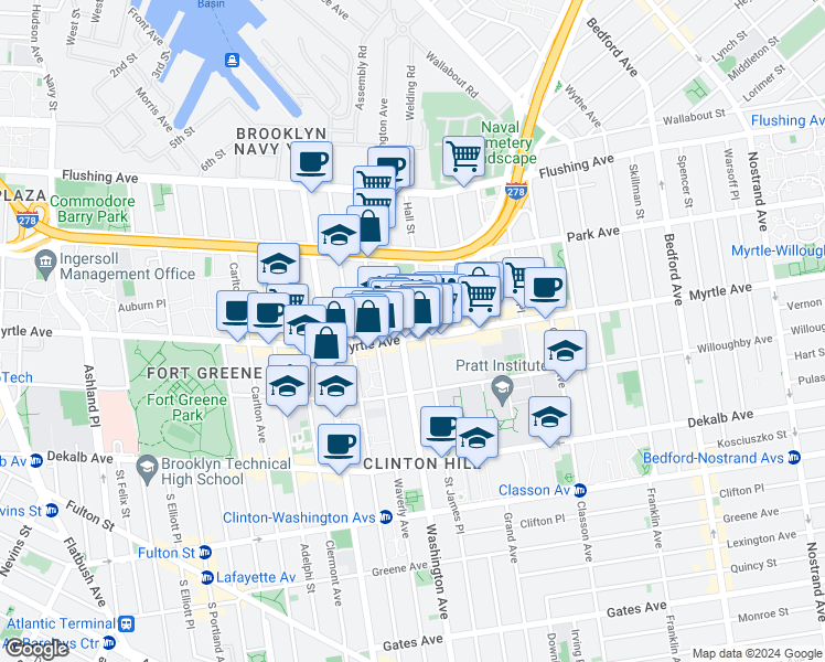 map of restaurants, bars, coffee shops, grocery stores, and more near in Brooklyn