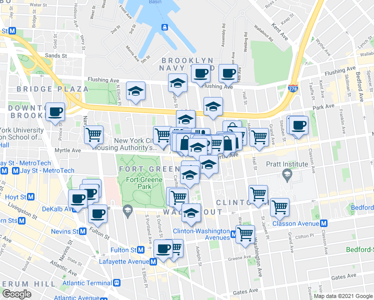 map of restaurants, bars, coffee shops, grocery stores, and more near in Brooklyn