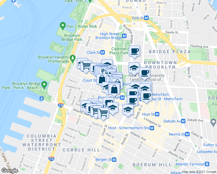 map of restaurants, bars, coffee shops, grocery stores, and more near in Brooklyn