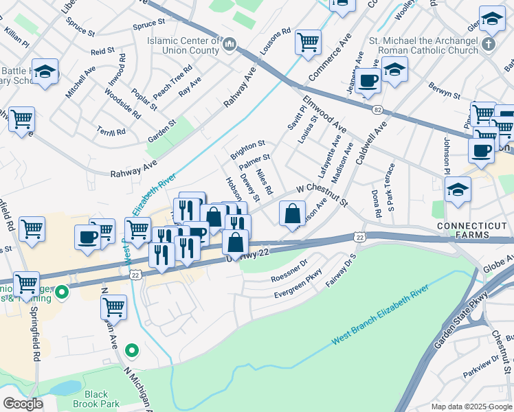 map of restaurants, bars, coffee shops, grocery stores, and more near 1118 West Chestnut Street in Union