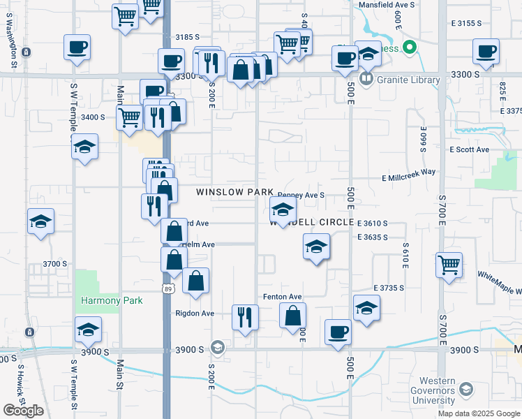 map of restaurants, bars, coffee shops, grocery stores, and more near 3572 Terra Sol Drive in South Salt Lake