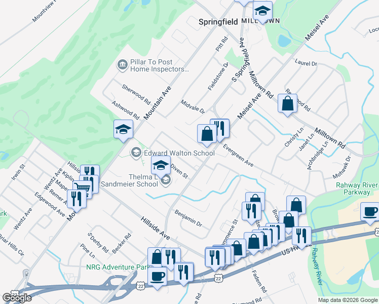 map of restaurants, bars, coffee shops, grocery stores, and more near 26 Ruby Street in Springfield