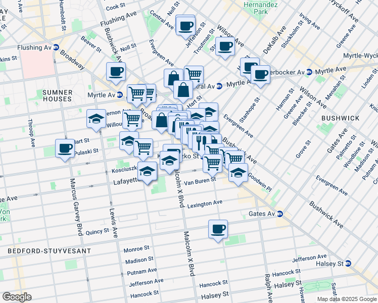 map of restaurants, bars, coffee shops, grocery stores, and more near in Brooklyn