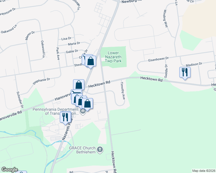 map of restaurants, bars, coffee shops, grocery stores, and more near 256 Butztown Road in Bethlehem