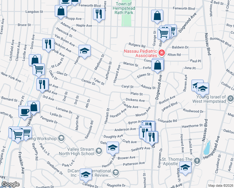 map of restaurants, bars, coffee shops, grocery stores, and more near in Franklin Square