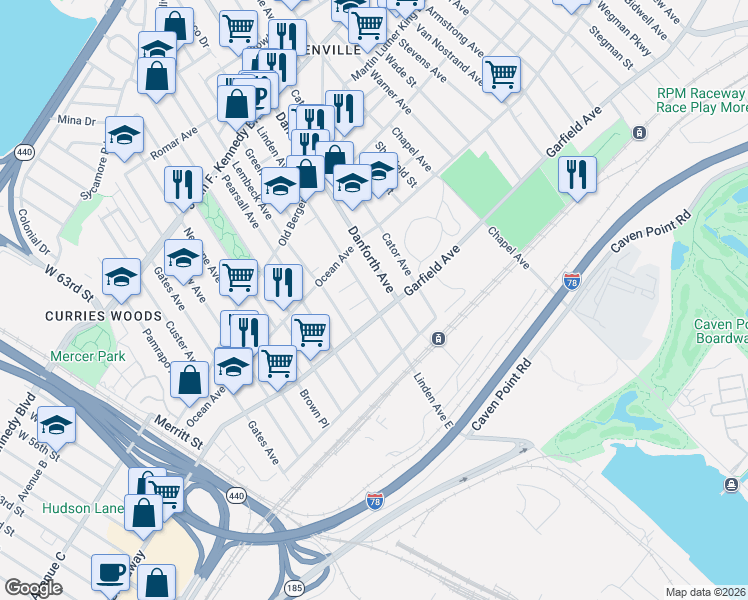 map of restaurants, bars, coffee shops, grocery stores, and more near in Jersey City