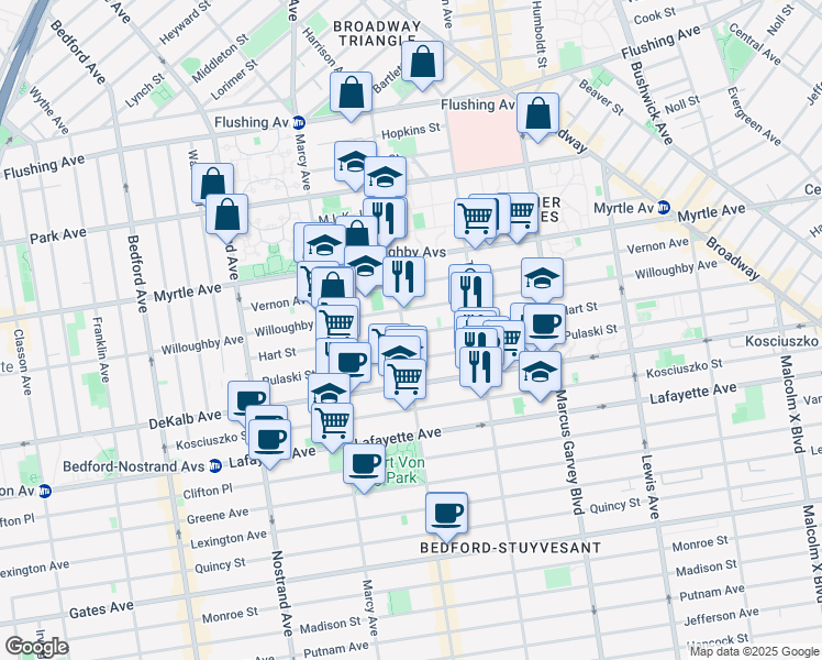 map of restaurants, bars, coffee shops, grocery stores, and more near 169 Tompkins Avenue in Brooklyn