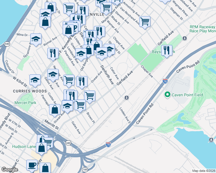 map of restaurants, bars, coffee shops, grocery stores, and more near in Jersey City