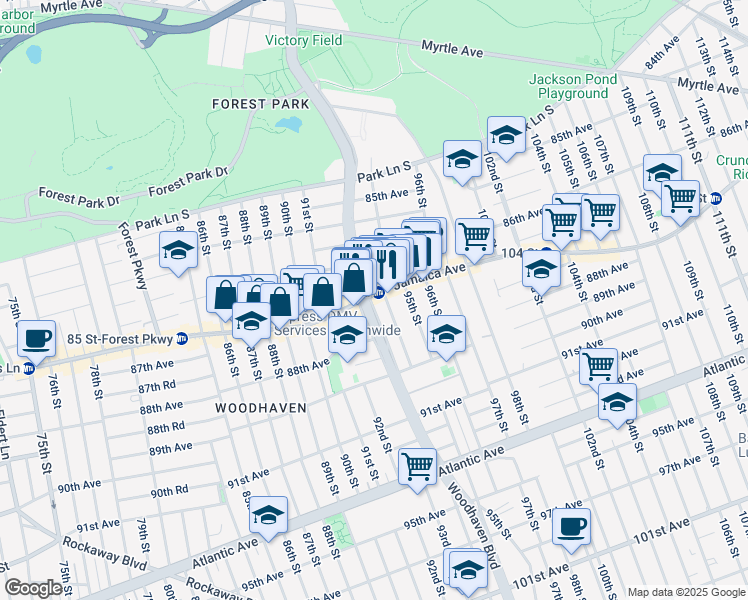 map of restaurants, bars, coffee shops, grocery stores, and more near in Queens