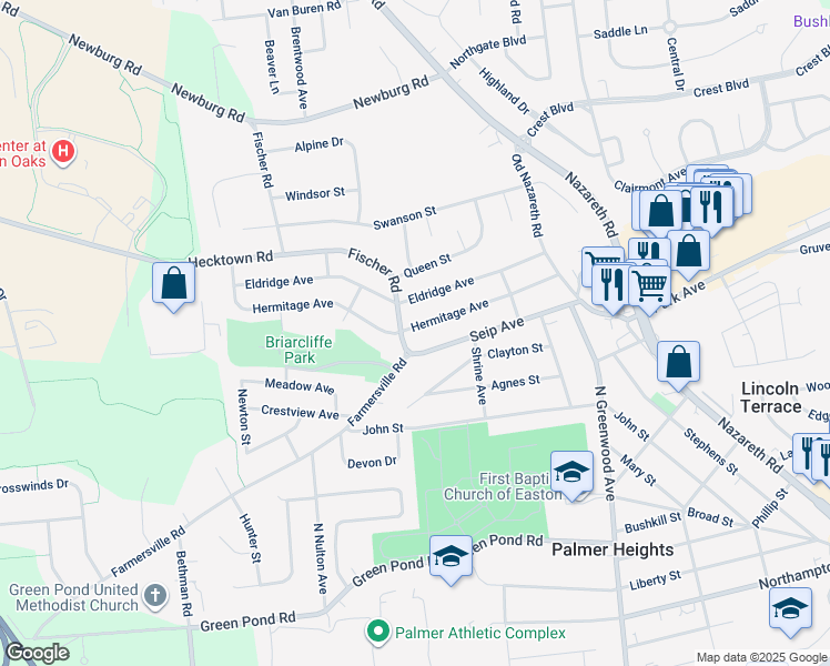 map of restaurants, bars, coffee shops, grocery stores, and more near 2670 Hermitage Avenue in Easton