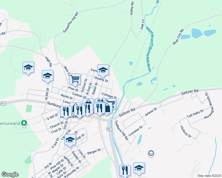 map of restaurants, bars, coffee shops, grocery stores, and more near 506 North Delaware Avenue in Minersville