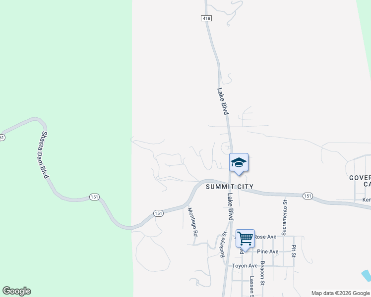 map of restaurants, bars, coffee shops, grocery stores, and more near 13970 Duval Lane in Shasta Lake