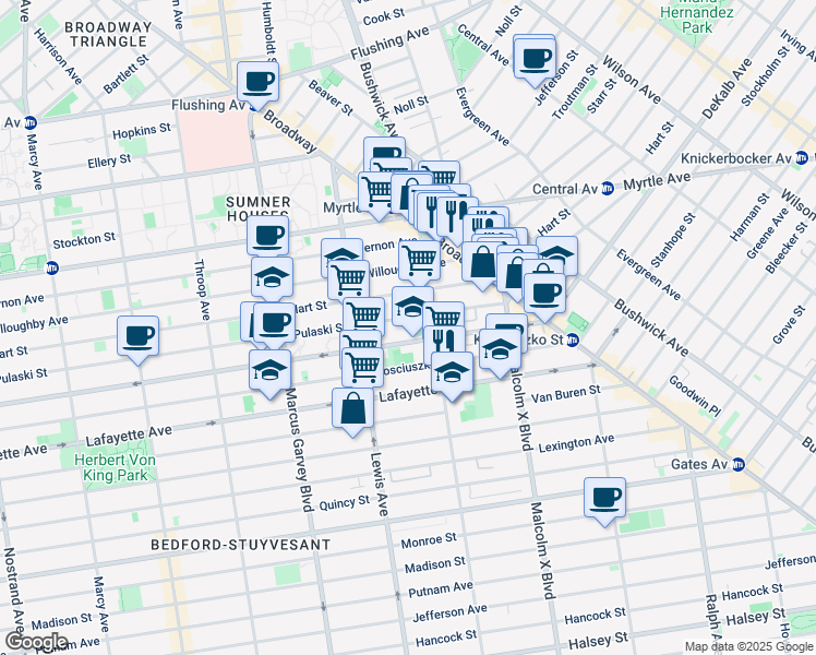 map of restaurants, bars, coffee shops, grocery stores, and more near 997 Dekalb Avenue in Brooklyn