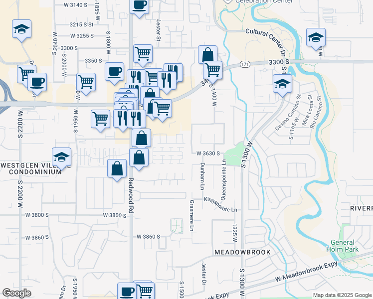 map of restaurants, bars, coffee shops, grocery stores, and more near 3624 South Lionheart Way in West Valley City
