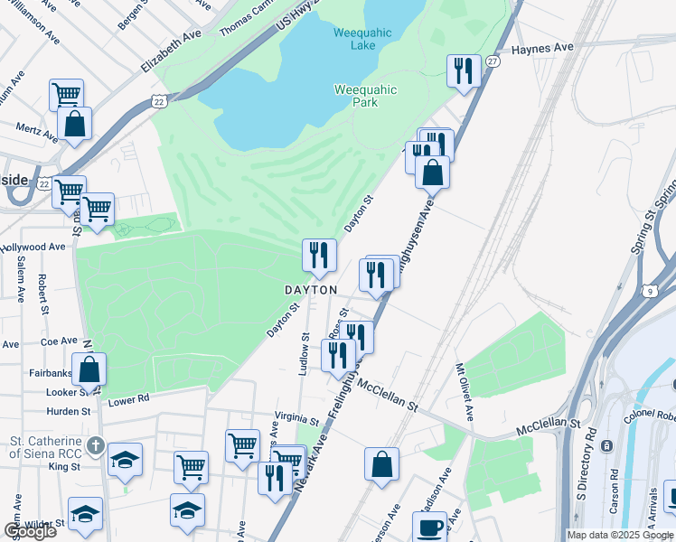 map of restaurants, bars, coffee shops, grocery stores, and more near 29 Hanford Street in Newark