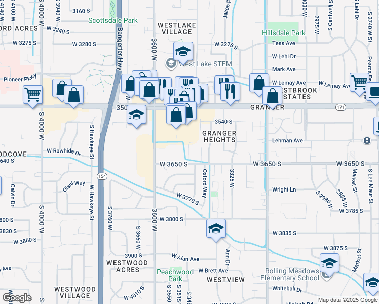 map of restaurants, bars, coffee shops, grocery stores, and more near 3630 South 3440 West in West Valley City