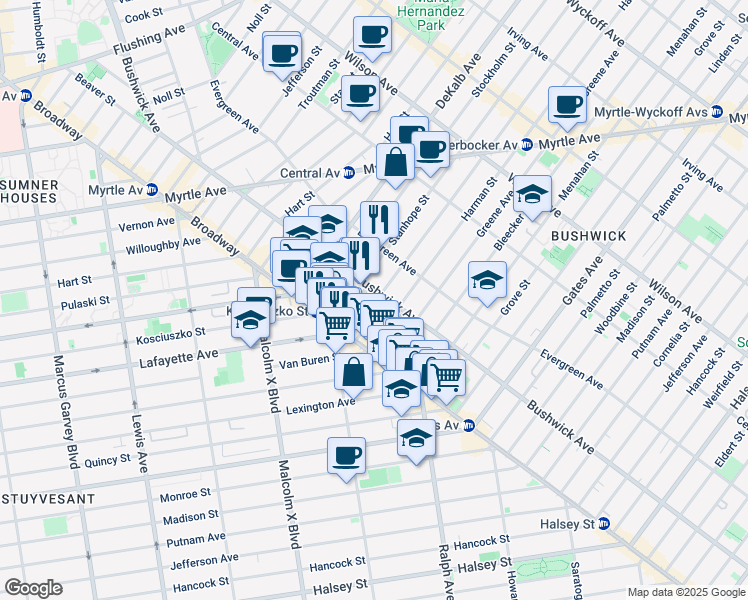 map of restaurants, bars, coffee shops, grocery stores, and more near in Brooklyn