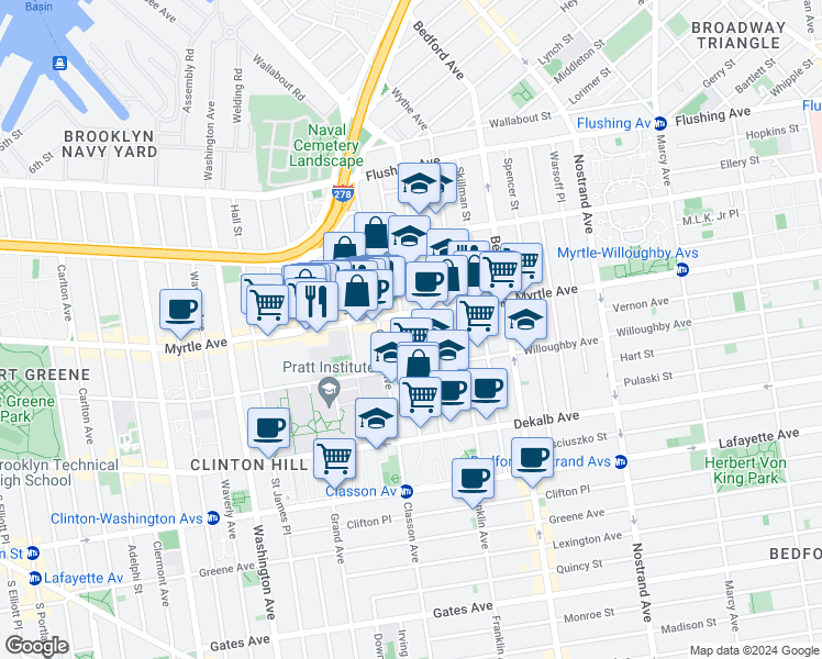 map of restaurants, bars, coffee shops, grocery stores, and more near in Brooklyn