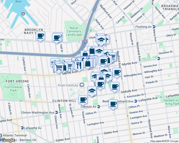 map of restaurants, bars, coffee shops, grocery stores, and more near in Brooklyn
