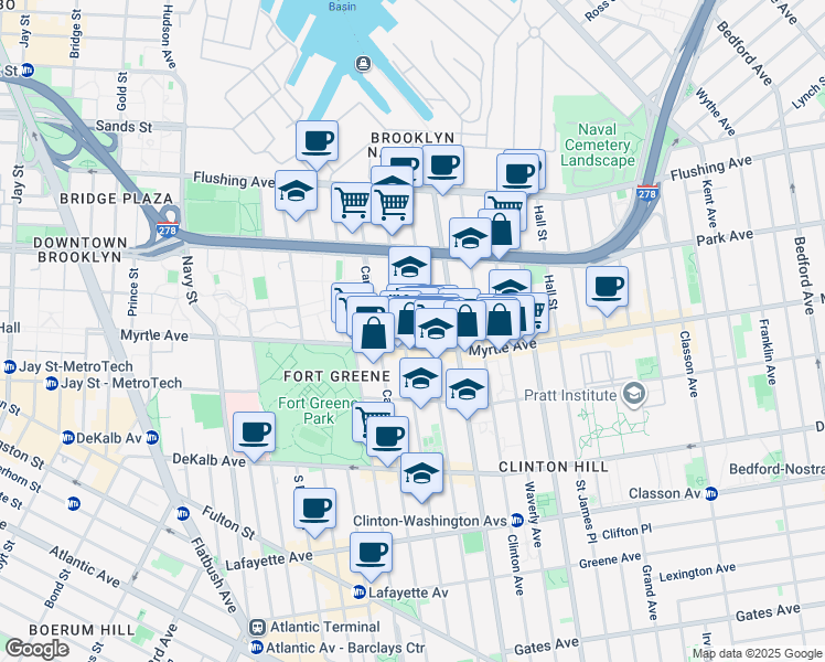 map of restaurants, bars, coffee shops, grocery stores, and more near in Brooklyn