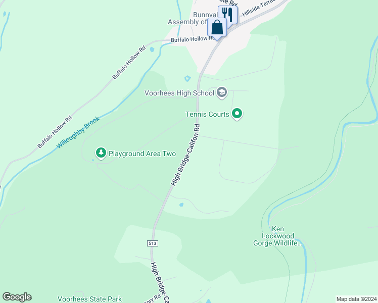 map of restaurants, bars, coffee shops, grocery stores, and more near 240 County Road 513 in Glen Gardner