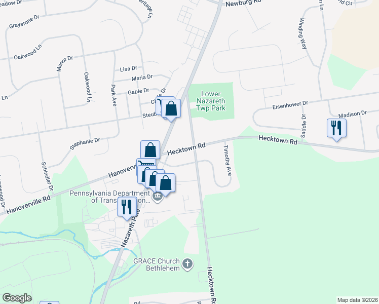map of restaurants, bars, coffee shops, grocery stores, and more near 256 Butztown Road in Bethlehem