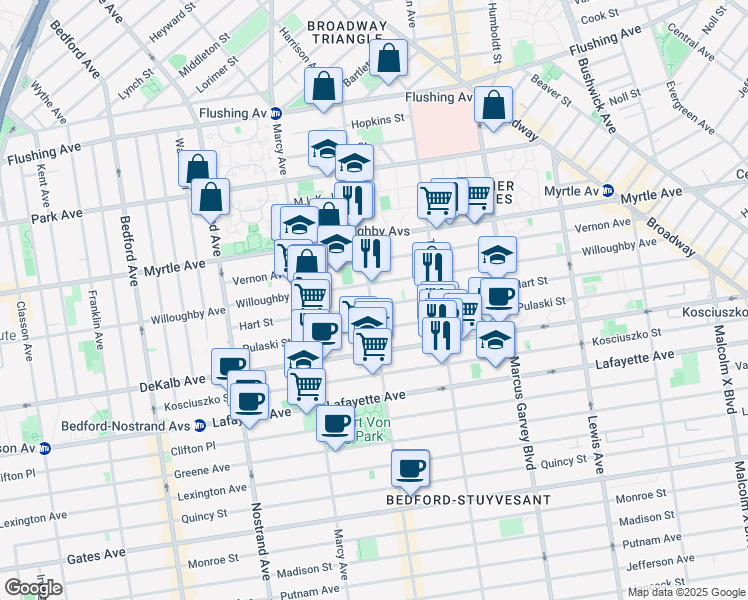 map of restaurants, bars, coffee shops, grocery stores, and more near 167 Tompkins Avenue in Brooklyn