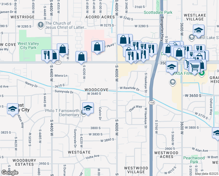 map of restaurants, bars, coffee shops, grocery stores, and more near 4050 Mann Way in West Valley City