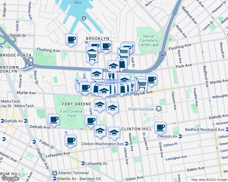 map of restaurants, bars, coffee shops, grocery stores, and more near in Brooklyn
