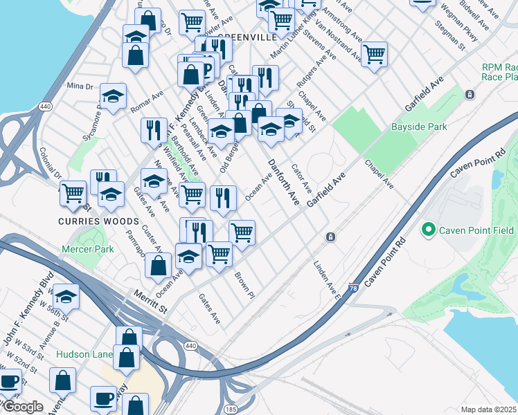 map of restaurants, bars, coffee shops, grocery stores, and more near 5 Albert Place in Jersey City