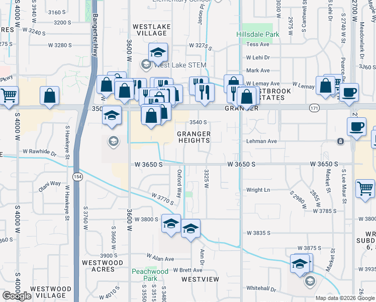 map of restaurants, bars, coffee shops, grocery stores, and more near 3635 South 3400 West in Salt Lake City