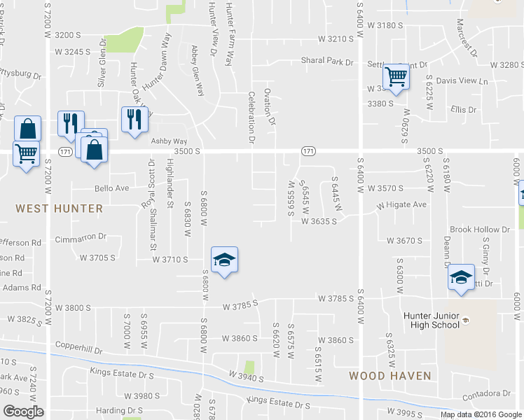map of restaurants, bars, coffee shops, grocery stores, and more near 6654 Feulner Drive in West Valley City