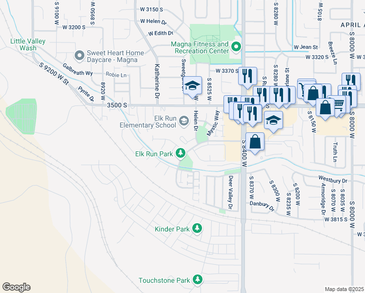 map of restaurants, bars, coffee shops, grocery stores, and more near 8610 Elk Point Drive in Magna