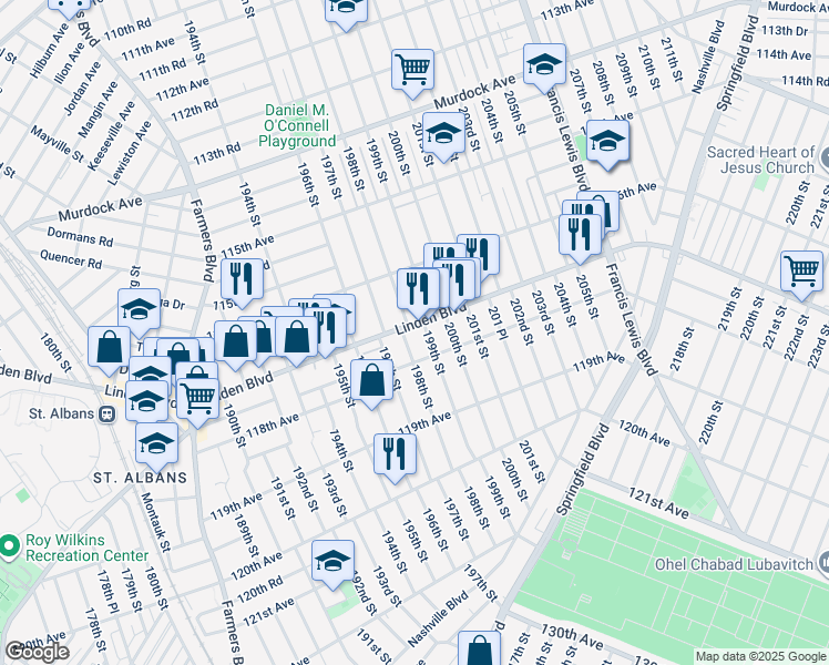 map of restaurants, bars, coffee shops, grocery stores, and more near in Queens
