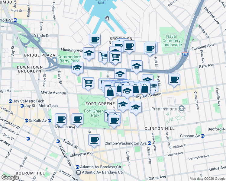 map of restaurants, bars, coffee shops, grocery stores, and more near in Brooklyn