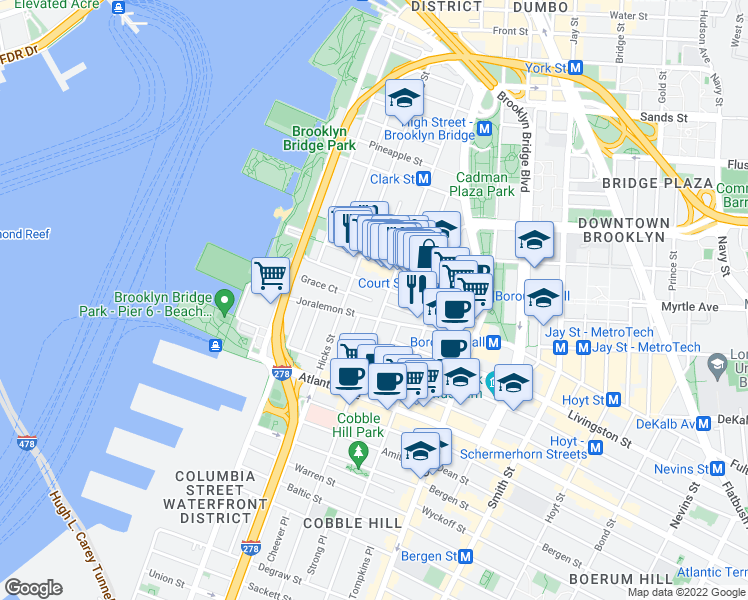map of restaurants, bars, coffee shops, grocery stores, and more near in Brooklyn