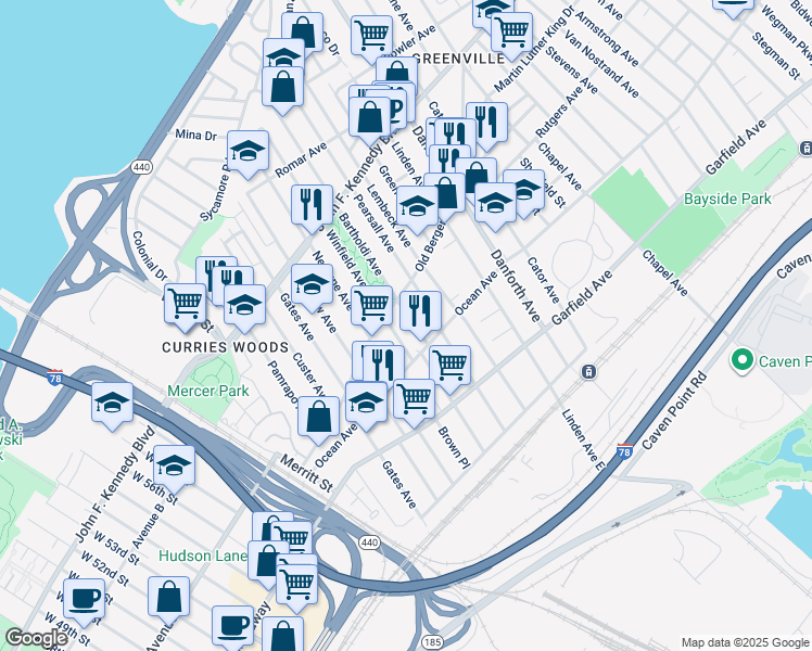 map of restaurants, bars, coffee shops, grocery stores, and more near in Jersey City